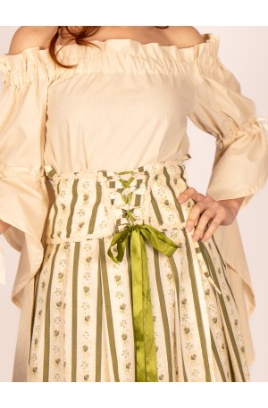 Fajín medieval de algodón con estampado de rayas y flores en tonos verdes