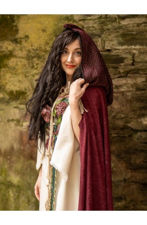 Capa medieval granate con capucha