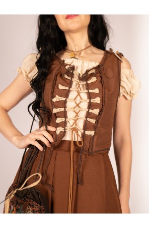 Medieval brown vest with cord lacing and frayed finish
