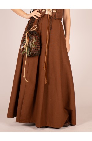 Medieval pleated skirt in earthy brown with side cord fastening