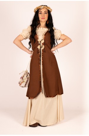 Long women’s vest in cotton with organza flowers