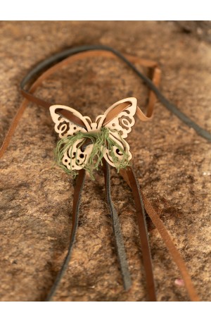 Wooden butterfly choker with leather ties