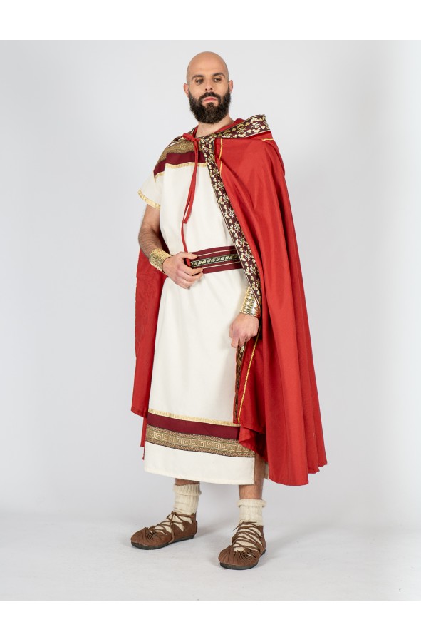 Roman red cloak with hood and ornate...