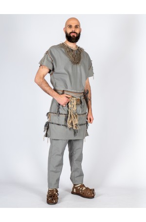 Celtic-Viking Gray Set with Tunic, Fabric Belt, and Trousers – Yutecrea