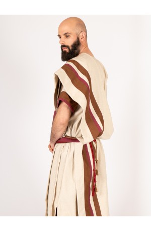 Roman set with long tunic and matching decorated toga in brown and garnet tones