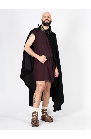Roman Black Textured Cloak with Golden Eagle Clasp