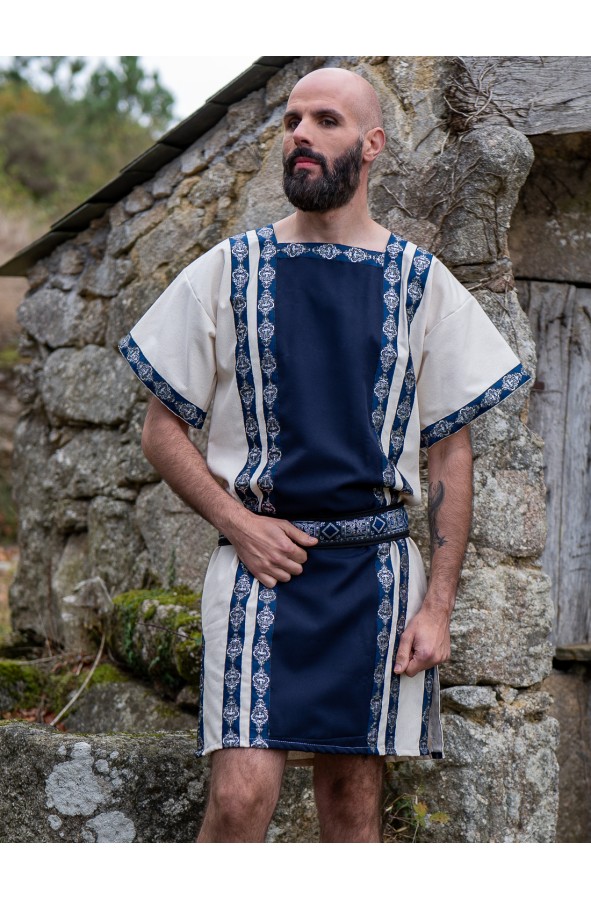Túnica romana azul y blanca con...