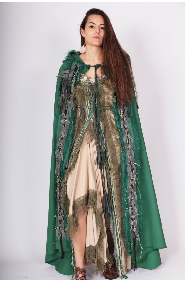 Celtic hooded cloak with leather...