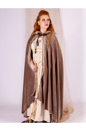 Celtic and Viking Winter Cloak in Earth Tone with Rustic Jute Trim