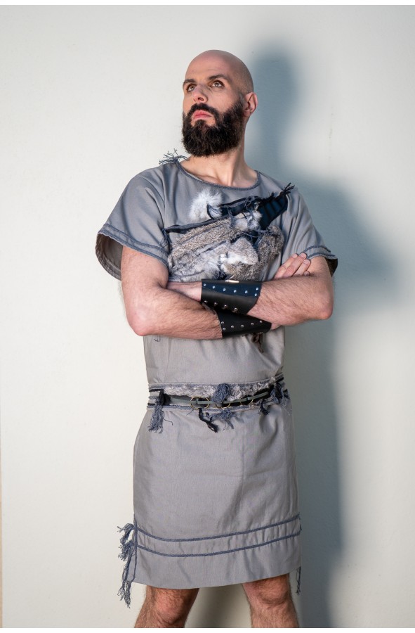 Grey Viking Outfit with Wolf Chest Piece