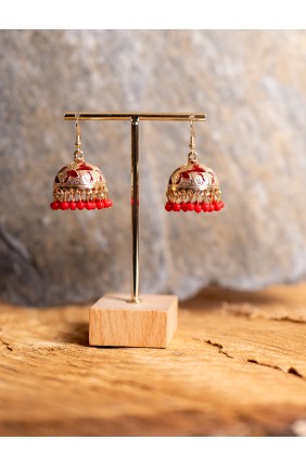 Pendientes romanos rojos y dorados de gancho