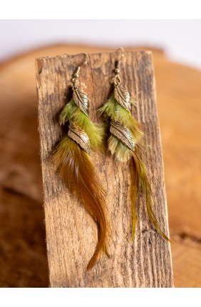 Roman Green and Gold Feather Earrings