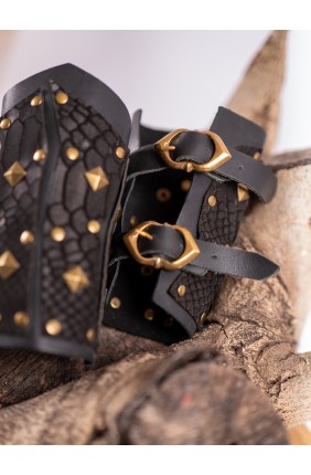 Black Medieval Bracers with Embossed Leather